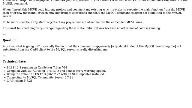 mysql_query() is NOT passing the command to the MySQL server using the C API смотреть онлайн
