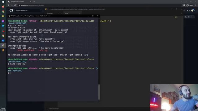 GIT N12. შერწყმის კონფლიქტები და მათი გადაწყვეტა (merge conflicts) смотреть онлайн
