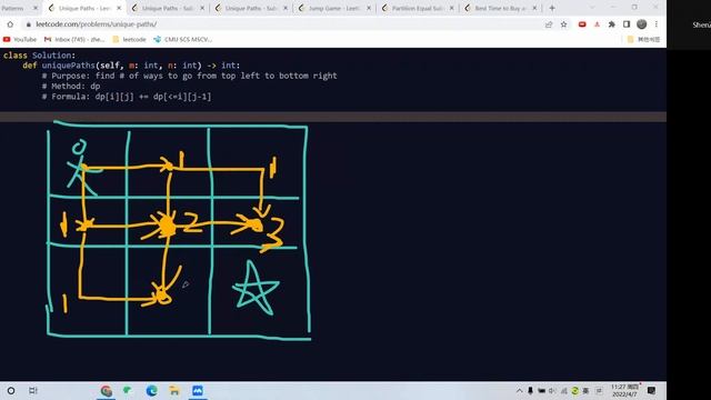 Leetcode 62. Unique Paths. Dynamic Programming. Python смотреть онлайн