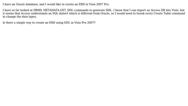 How can I import the contents of an Oracle database into Visio to create an Entity Relationship... смотреть онлайн
