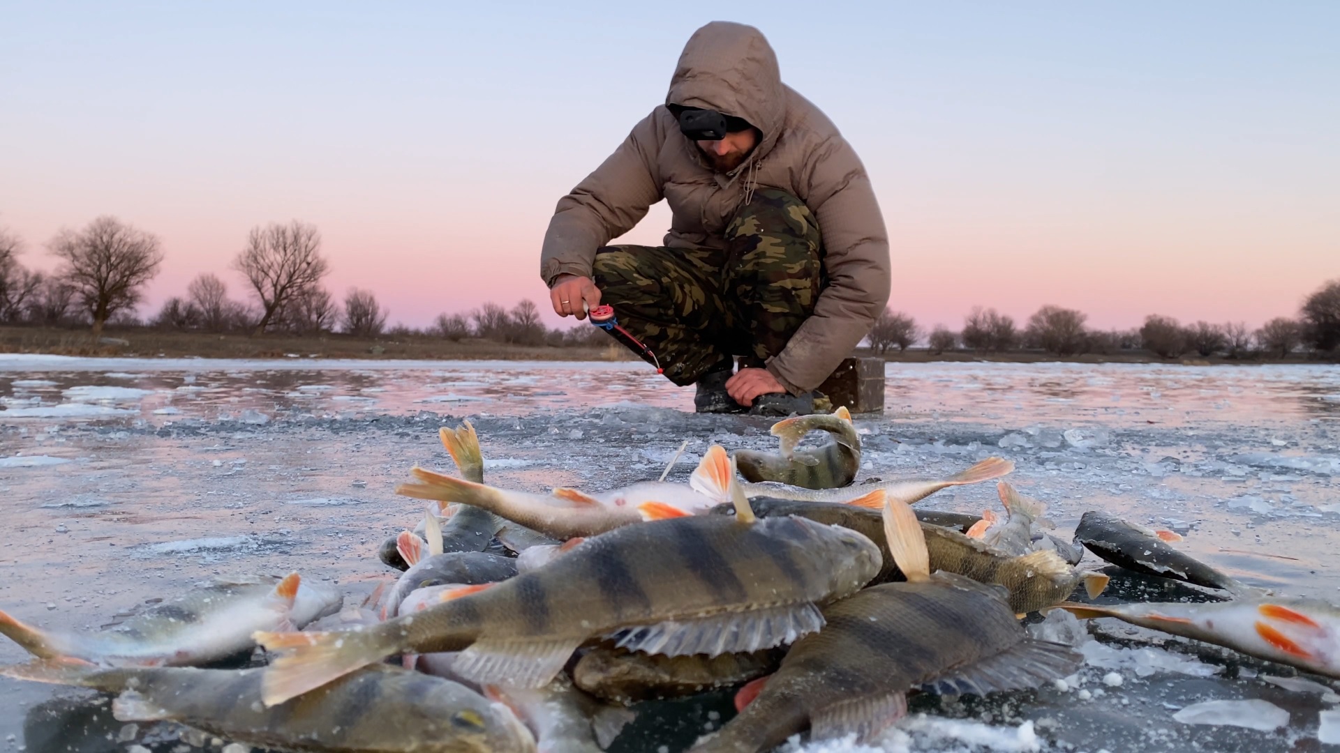 УДИВИТЕЛЬНАЯ АСТРАХАНЬ. И СНОВА ПЕРВЫЙ ЛЁД. ЦЕЛАЯ КУЧА ОКУНЕЙ С ОДНОЙ ЛУНКИ. смотреть онлайн