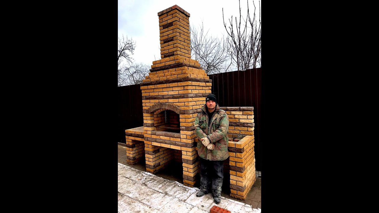 Барбекю, мангал из кирпича своими руками с 2 столами и рукомойником, подробная порядовка смотреть онлайн