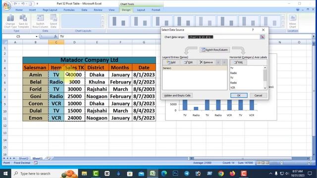 Pivot Chart Tools (Switch Row/Column & Select Data) in Excel Bangla : Data Group : Tutorial Part-52 смотреть онлайн