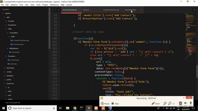 Laravel 5.7 & Ajax tutorial part : 6 (Data insert by ajax p-2) смотреть онлайн