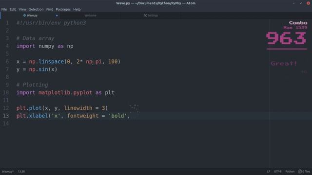Plotting sine function Python смотреть онлайн