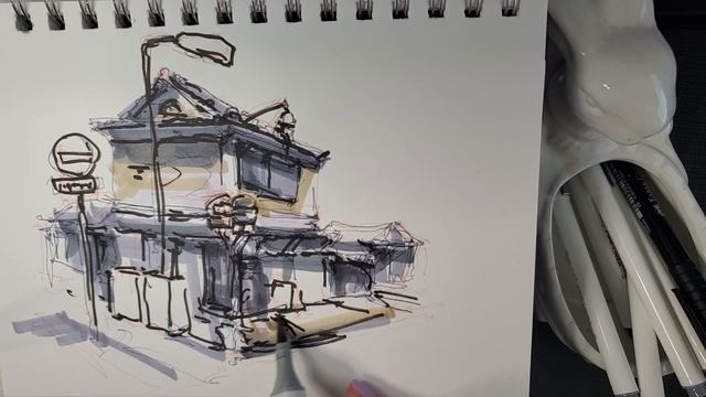 Sketching challenge. Ink, Copic markers #marker #sketch #architecture #house #sketchbook #drawing смотреть онлайн