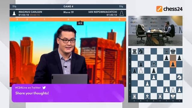 Magnus Carlsen vs Ian Nepomniachtchi Game 4 in World Chess Championship 2021 смотреть онлайн