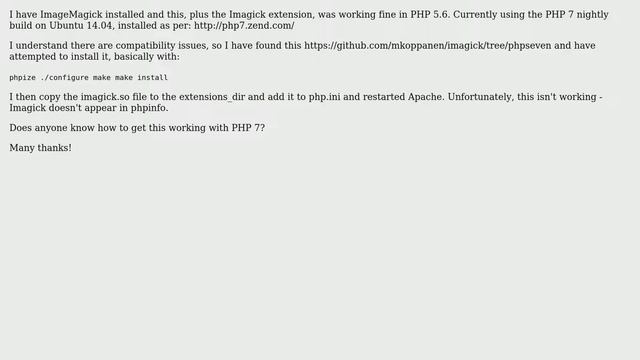 Installing Imagick extension on PHP 7 nightly on Ubuntu 14.04 смотреть онлайн