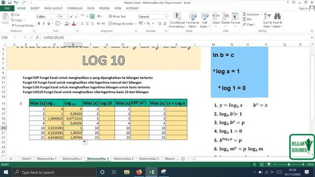 Belajar Excel - Matematika 3 : Penjelasan Lengkap Tentang EXP, LN, LOG, LOG 10 смотреть онлайн