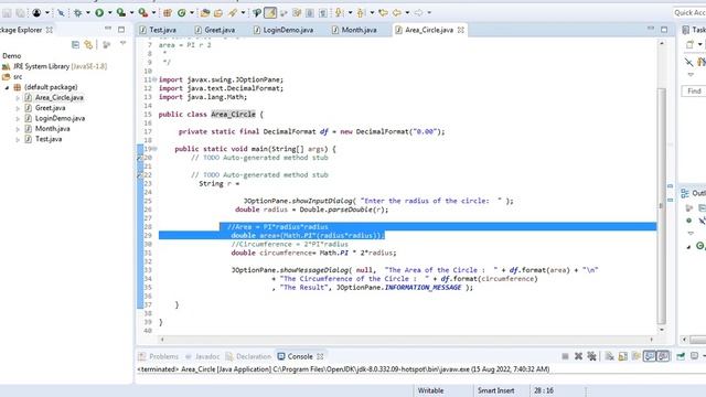 Area and Circumference of the Circle Using JOptionpane in Java смотреть онлайн
