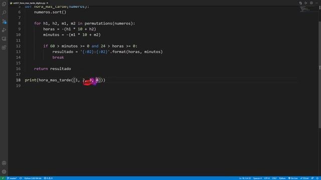 Python - Ejercicio 937: Encontrar Hora Más Tarde a Partir de 4 (Cuatro) Dígitos Dados en una Lista смотреть онлайн