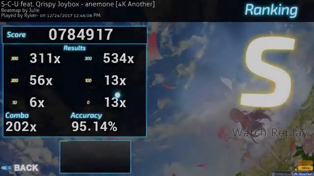 [osu!mania] Anemone 3.8* 95.13% S 105 pp смотреть онлайн
