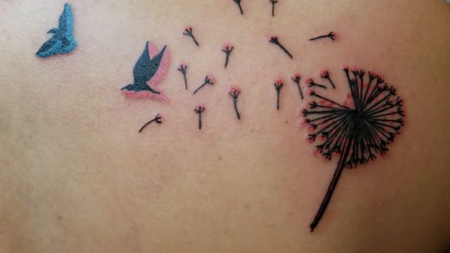 Dandelion And Birds Tattoo By Boris Kuryakin, May 24, 2018.