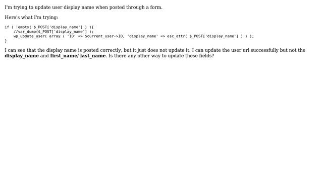 Wordpress: Cannot update user display_name field смотреть онлайн