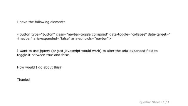jQuery : How to use Jquery how to change the aria-expanded="false" part of a dom element (Bootstrap смотреть онлайн