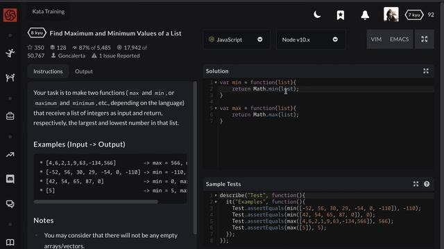 JS Задачи: Найти минимум и максимум. Math.min() и Math.max() смотреть онлайн