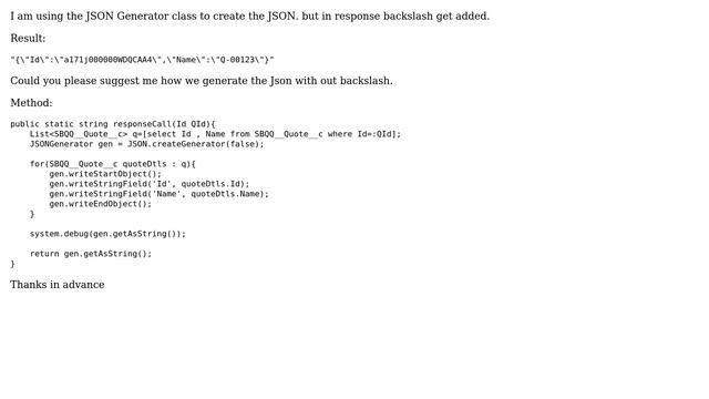 Salesforce: JSON Generator generate the JSON with backslash смотреть онлайн