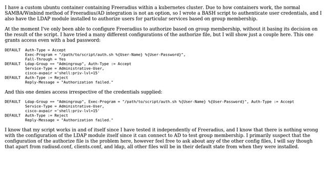 Freeradius, authenticate via BASH script, authorize via LDAP group membership? смотреть онлайн