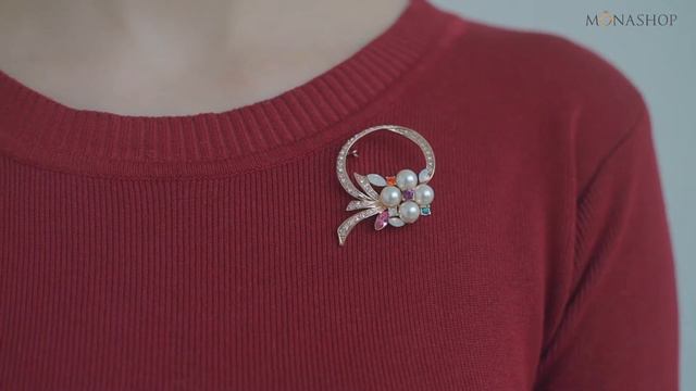 Брошь «Белый цветок» с жемчугом и кристаллами Сваровски смотреть онлайн