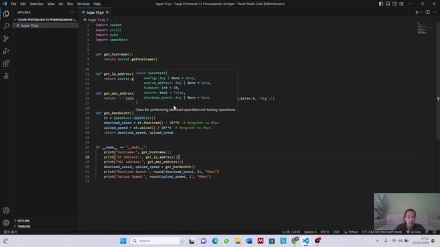 Program Python untuk menampilkan Hostname, IP Address, MAC Address dan Bandwidth. смотреть онлайн