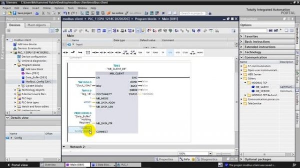 TIA Portal : S71200/1500 PLCs Modbus TCP/IP Client Communication