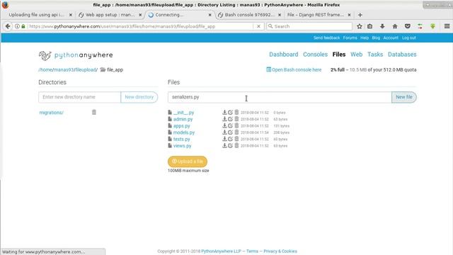 Uploading file using api in django rest framework. PythonAnywhere смотреть онлайн