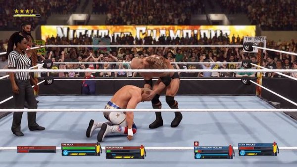 WWE 2K24 - THE ROCK & ROMAN REIGNS VS SETH ROLLINS & CODY RHODES PC 4K GAMEPLAY