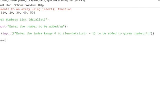 Adding elements to an array using insert() function Python смотреть онлайн