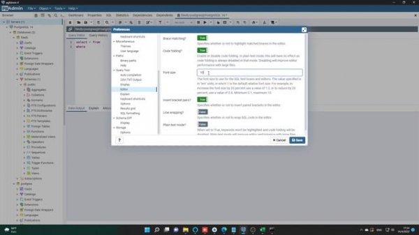 POSTGRESQL TUTORIAL: How to change FONT STYLE in PG ADMIN