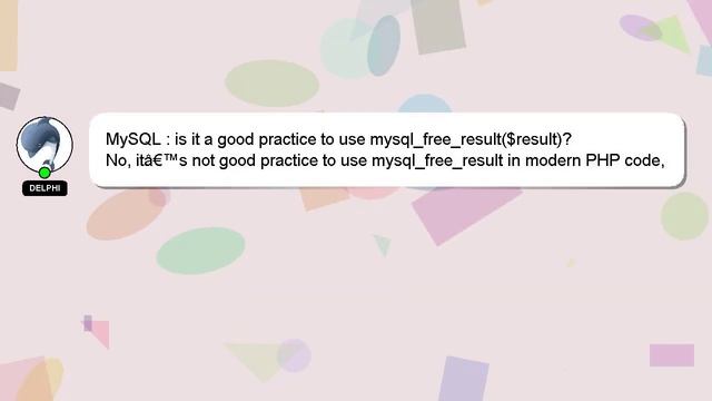 MySQL : is it a good practice to use mysql_free_result($result)? смотреть онлайн