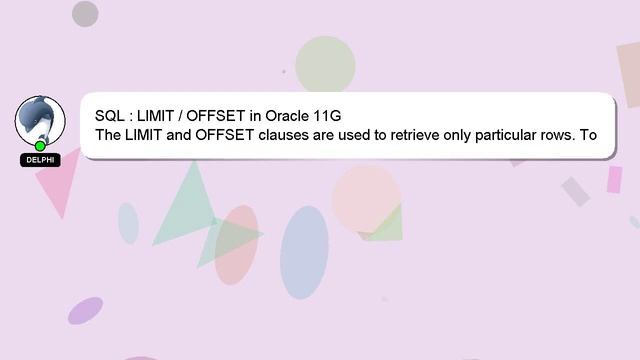 SQL : LIMIT / OFFSET in Oracle 11G смотреть онлайн