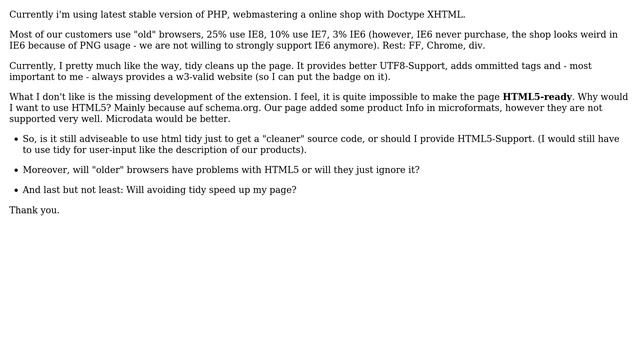 Webmasters: Is it (still) advisable to use the PHP extension html tidy? смотреть онлайн