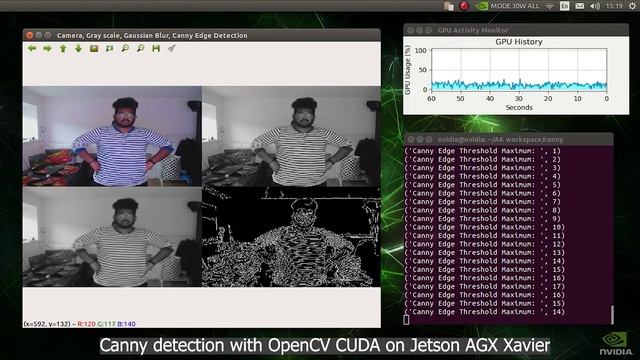 OpenCV CUDA on Nvidia Jetson AGX Xavier - Canny Detection смотреть онлайн
