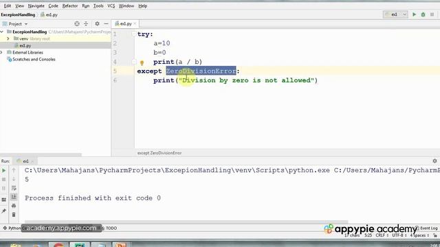 How to handle exceptions: example of ZeroDivisionError exception - Lesson 127 смотреть онлайн