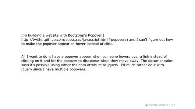 jQuery : Make Bootstrap Popover Appear/Disappear on Hover instead of Click смотреть онлайн