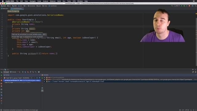 Gson Tutorial — Change Naming of Fields with @SerializedName смотреть онлайн