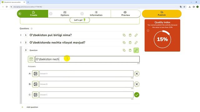 Educaplayda Testlar Yaratish / Educaplayda Savollar Tuzish /