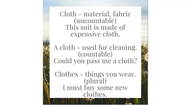 Как употреблять слова: cloth, a cloth и clothes смотреть онлайн