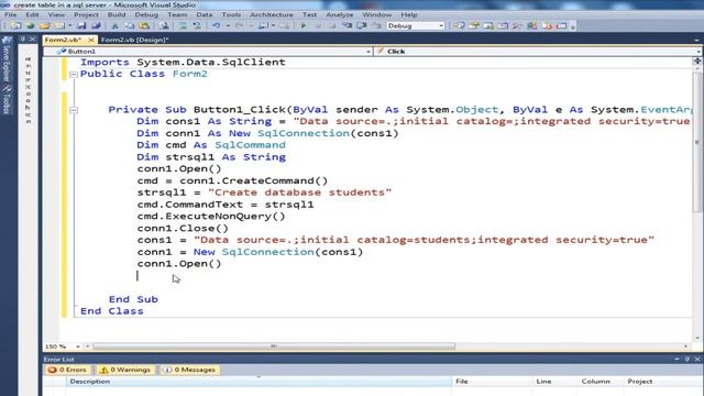 Visual Basic.net: Create a sql server database and tables programmatically using vb.net смотреть онлайн