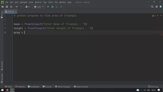 Write a Python program that will accept the base and height of a triangle and compute the area смотреть онлайн
