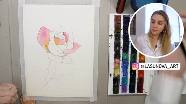 КАК НАРИСОВАТЬ РОЗУ? Цветы акварелью - мастер класс по рисованию. смотреть онлайн