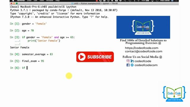 Learn Python | Chapter 03: Control Statements Ep.17: Boolean Operators and, or and not | CodeOfCode смотреть онлайн