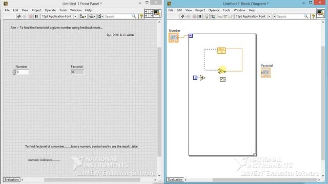 To find the factorial of a given number using feedback node using Labview смотреть онлайн