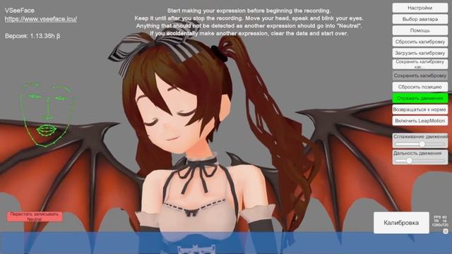 VSeeFace. Руководство / Обучение. Режим Обнаружения экспериментального выражения ?