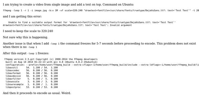 ffmpeg video with single image and drawtext failed, -loop causes short freeze смотреть онлайн