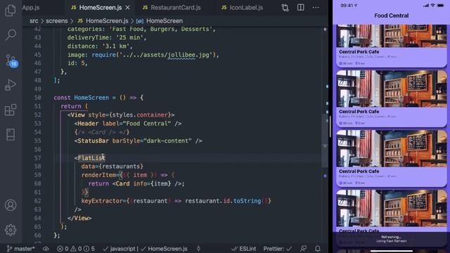 React Native + Expo Tutorial: Design a Food Delivery App (Part 7) - Using the FlatList Component смотреть онлайн