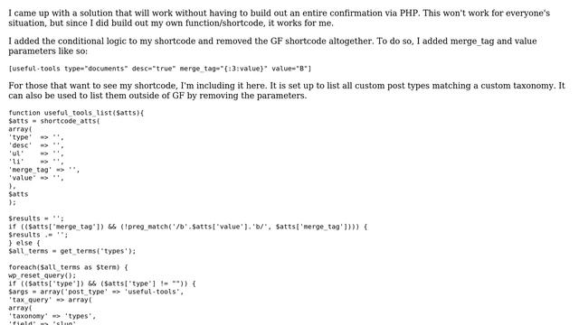 Wordpress: Gravity Forms: How to add PHP function to confirmation conditional shortcode? смотреть онлайн