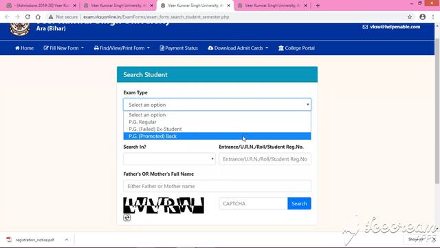 vksu pg sem 1 examination form 2019-21 / M.A, M.SC, M.COM examination form 2019 online смотреть онлайн