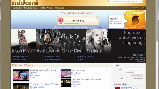 Поиск названия мелодии с помощью midomi.com смотреть онлайн