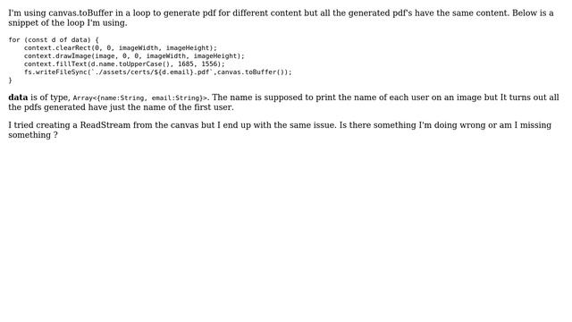 How to fix repeating canvas.toBuffer or canvas.createPdfStream content? смотреть онлайн